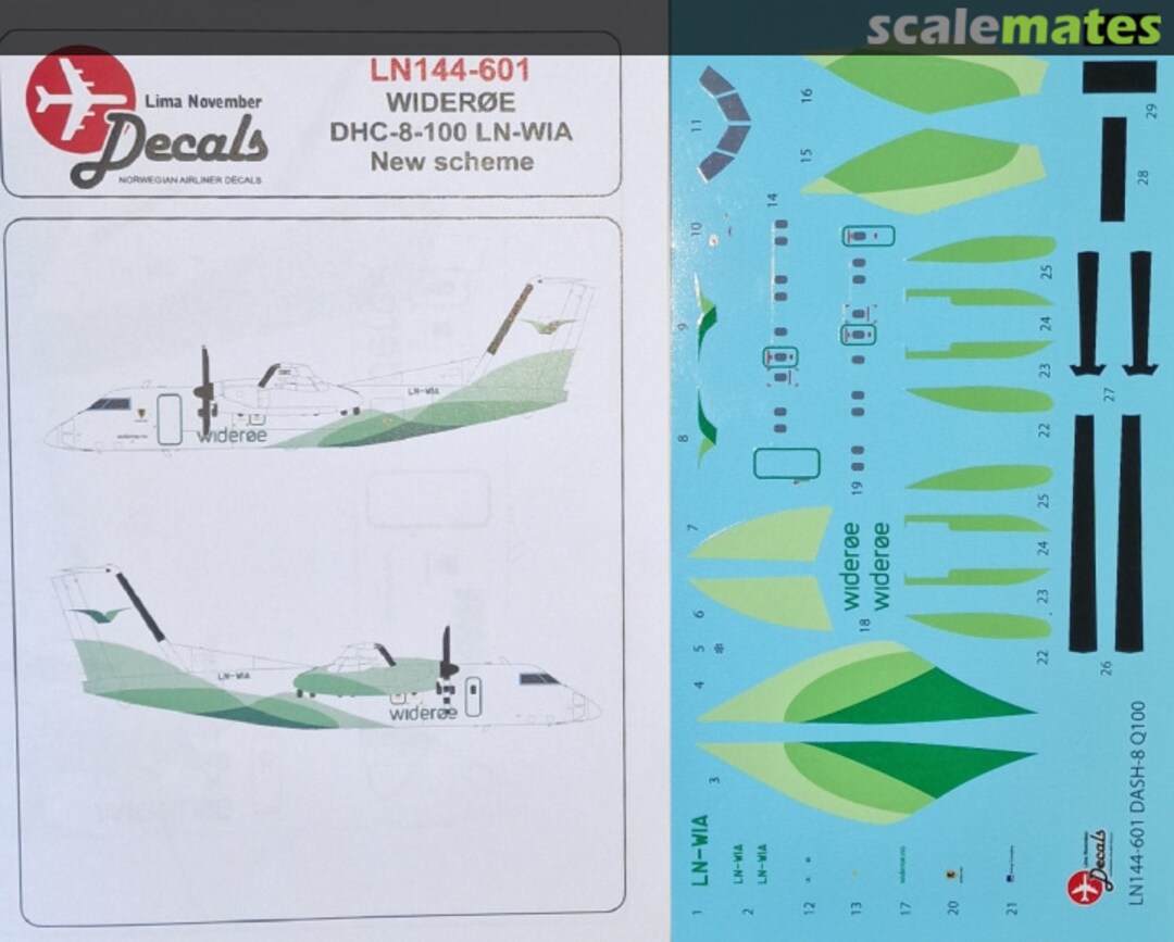 Boxart Wideröe de-Havilland-Canada DHC-8-100 LN-WIA new scheme LN144-601 Lima November Decals