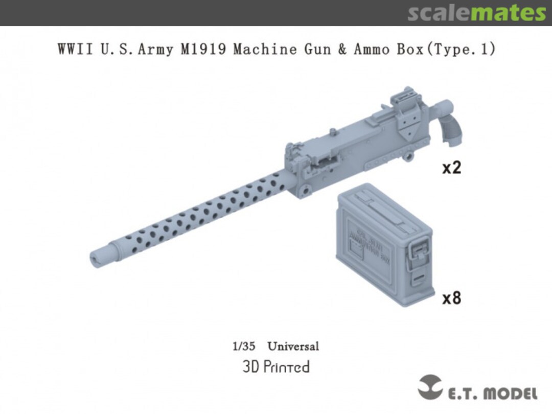 Boxart WWII U.S.Army M1919 Machine Gun And Ammo Box (Type 1) P35-221 E.T. Model