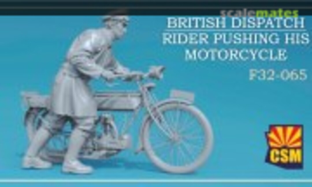 1:32 British Dispatch Rider pushing his motorcycle (Copper State Models F32-065) F32-065
