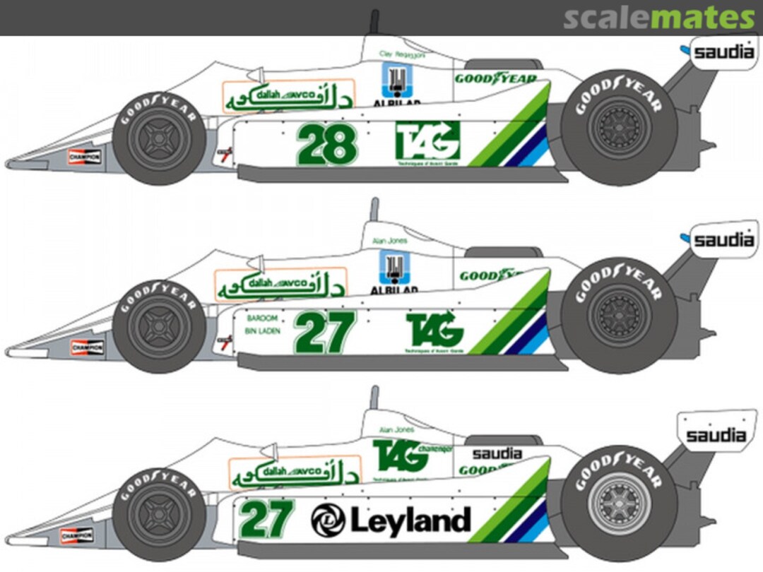 Boxart Williams Ford FW07 Williams Grand Prix Engineering Team sponsored by Fly Saudia, Leyland #27, 28 SHK-D507 Shunko Models Boxart Williams Ford FW07 Williams Grand Prix Engineering Team sponsored by Fly Saudia, Leyland #27, 28 SHK-D507 Shunko Models