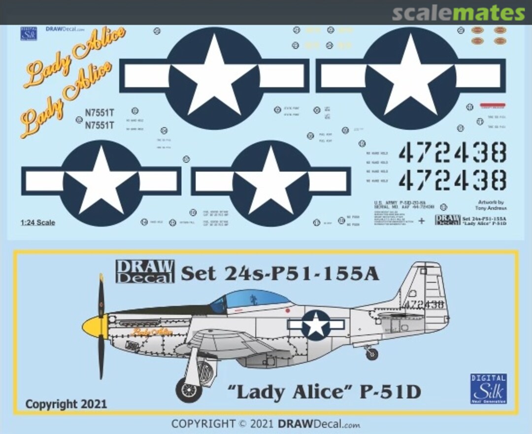 Boxart “Lady Alice” P-51D 24-P51-155A Draw Decal Boxart “Lady Alice” P-51D 24-P51-155A Draw Decal