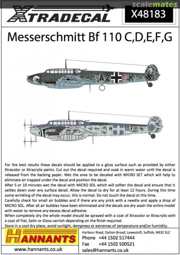 Boxart Bf 110 C,D,E,F,G X48183 Xtradecal