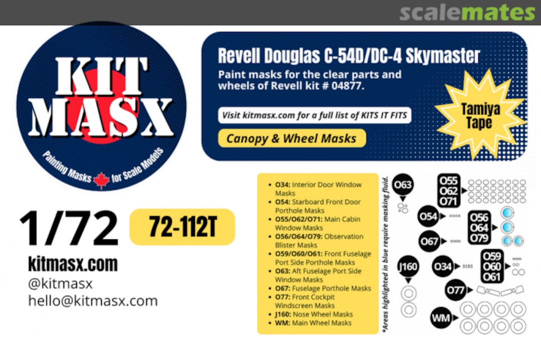 Boxart Douglas C-54D/DC-4 Skymaster, canopy & wheel masks 72-112T Kit Masx