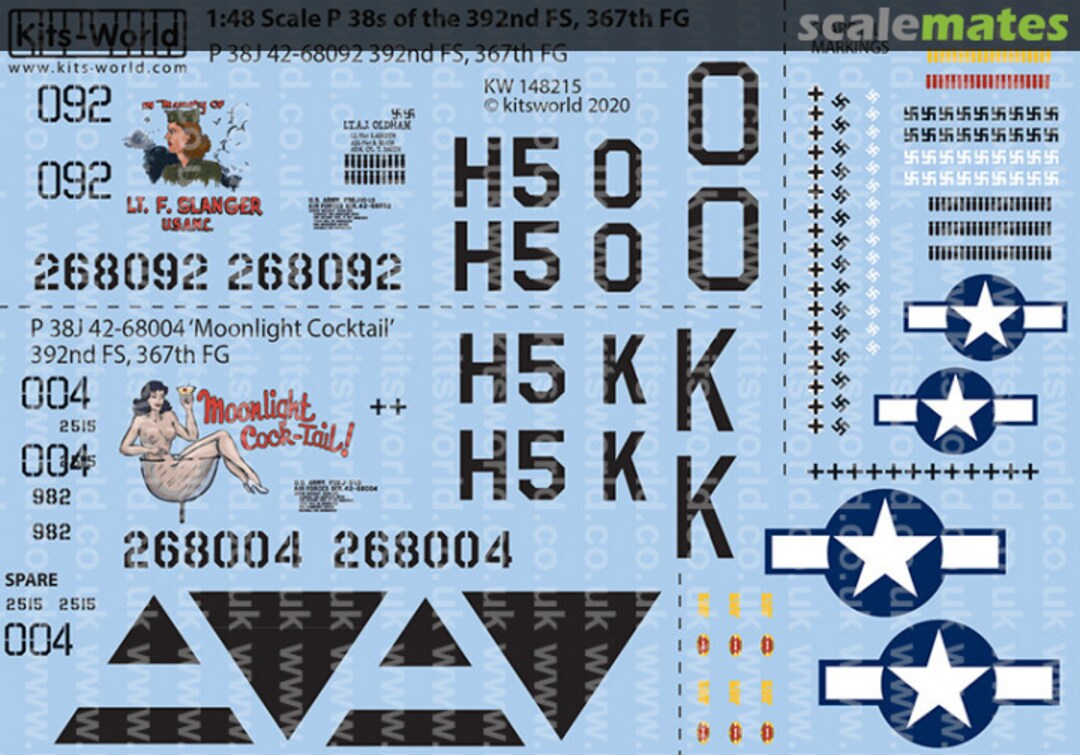 Boxart P-38J Lightnings 'Lt F Slanger' and 'Moonlight Cock-Tail!' KW148215 Kits-World Boxart P-38J Lightnings 'Lt F Slanger' and 'Moonlight Cock-Tail!' KW148215 Kits-World