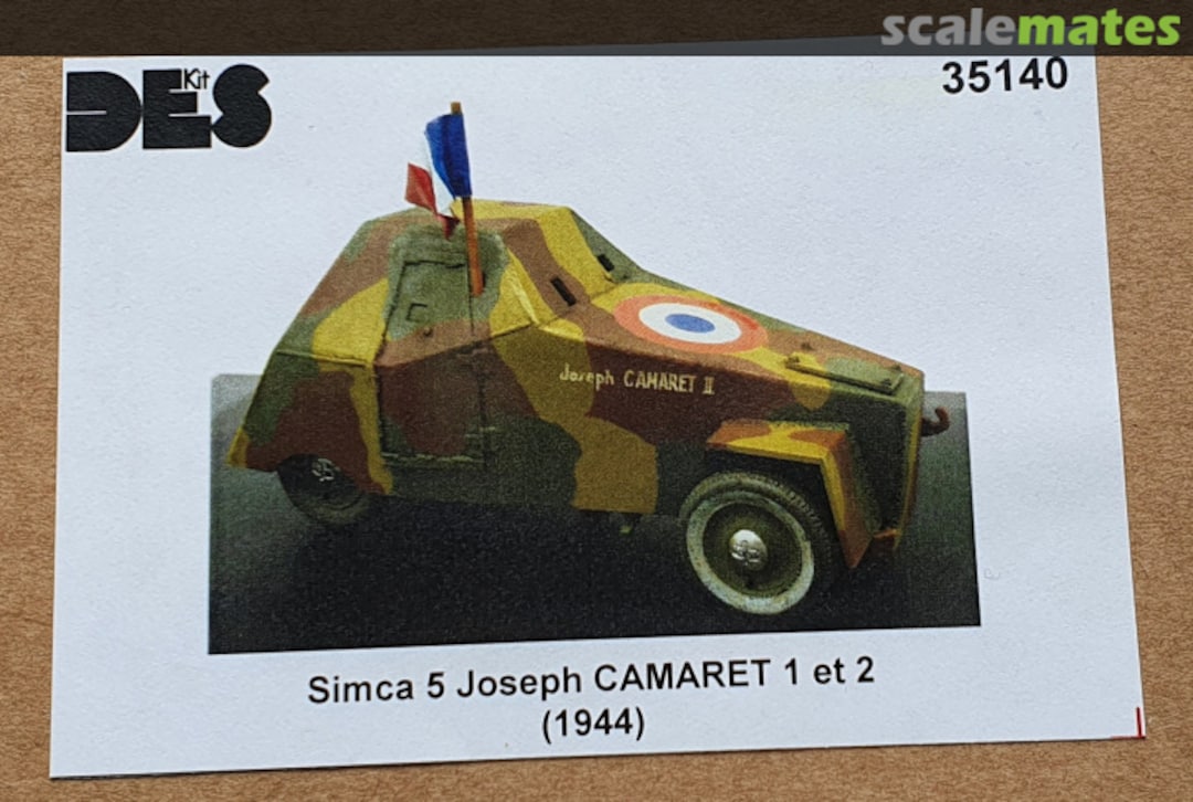 Boxart Simca 5 Joseph CAMARET 1 et 2 (1944) 35140 DES Kit Boxart Simca 5 Joseph CAMARET 1 et 2 (1944) 35140 DES Kit