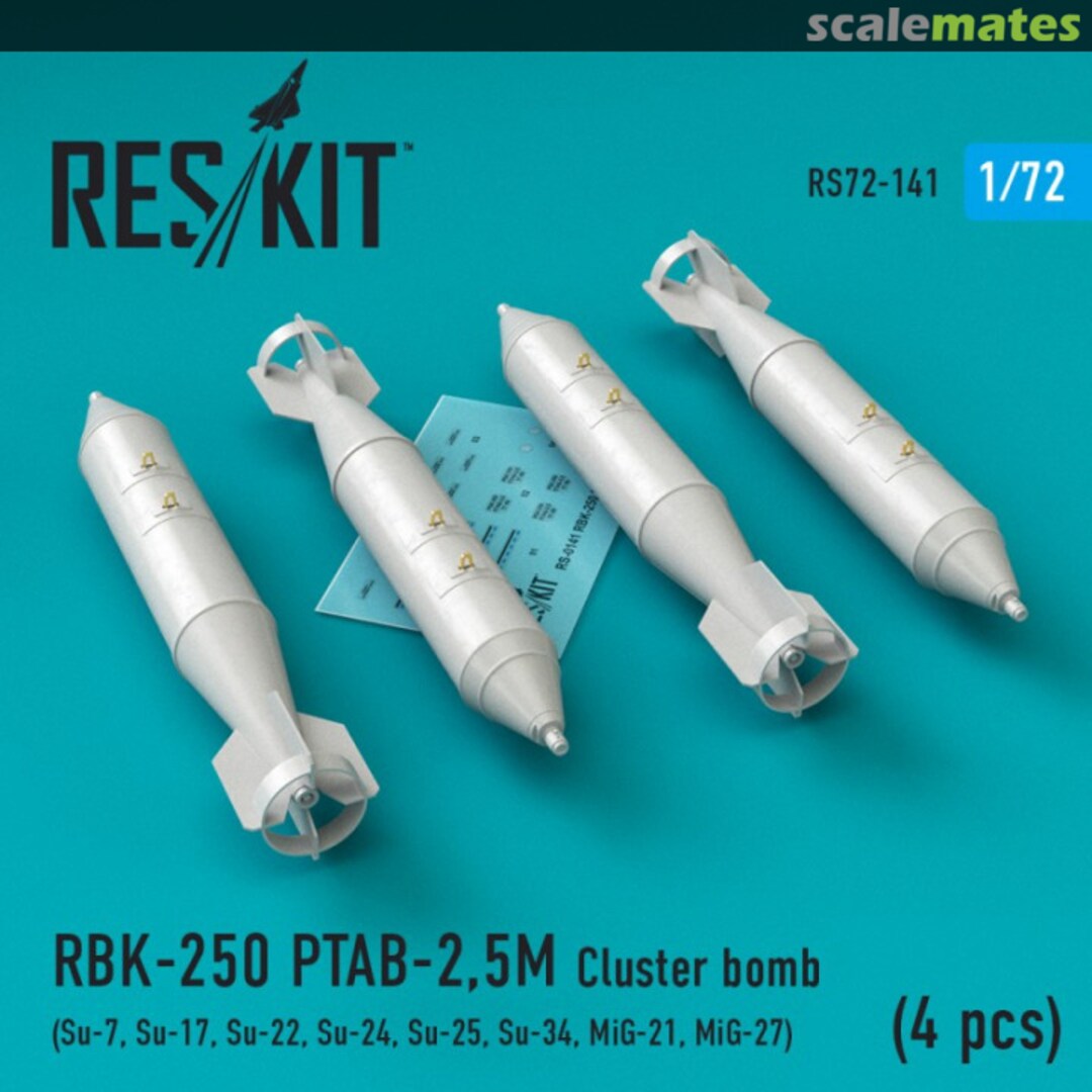 Boxart RBK-250 PTAB-2,5M Cluster bomb for Su-7/17/22/24/25/34, MiG-21/27 (4 pcs) RS72-0141 ResKit