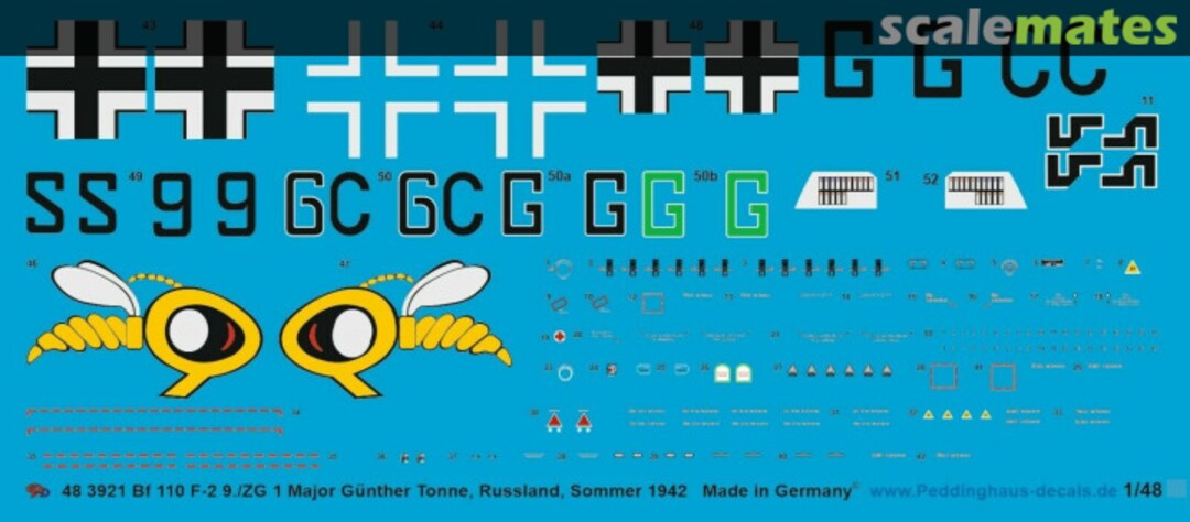 Boxart Bf 110 F-2 9./ZG 1 Major Günther Tonne, Russland, Sommer 1942 48 3921 Peddinghaus-Decals Boxart Bf 110 F-2 9./ZG 1 Major Günther Tonne, Russland, Sommer 1942 48 3921 Peddinghaus-Decals