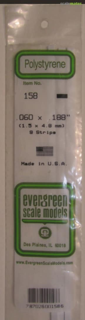 Boxart Polystyrene Strips .060” x .188” 158 Evergreen Scale Models Boxart Polystyrene Strips .060” x .188” 158 Evergreen Scale Models