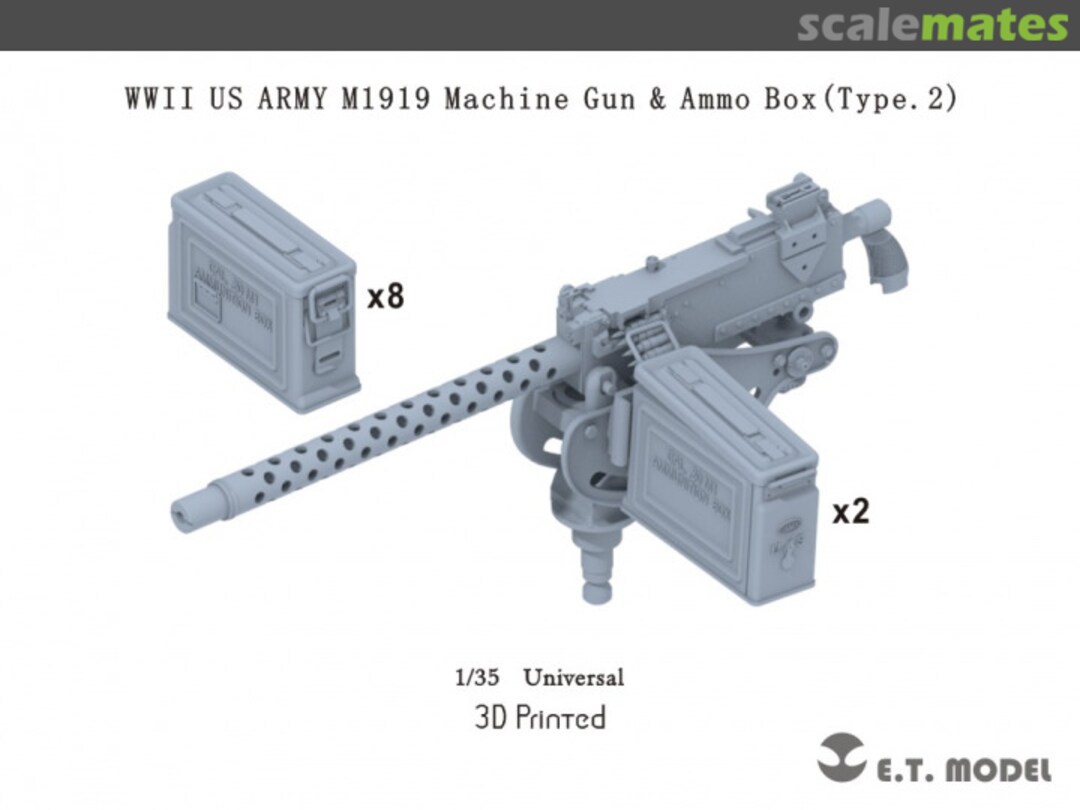 Boxart WWII U.S.Army M1919 Machine Gun & Ammo Box (Type 2) P35-292 E.T. Model