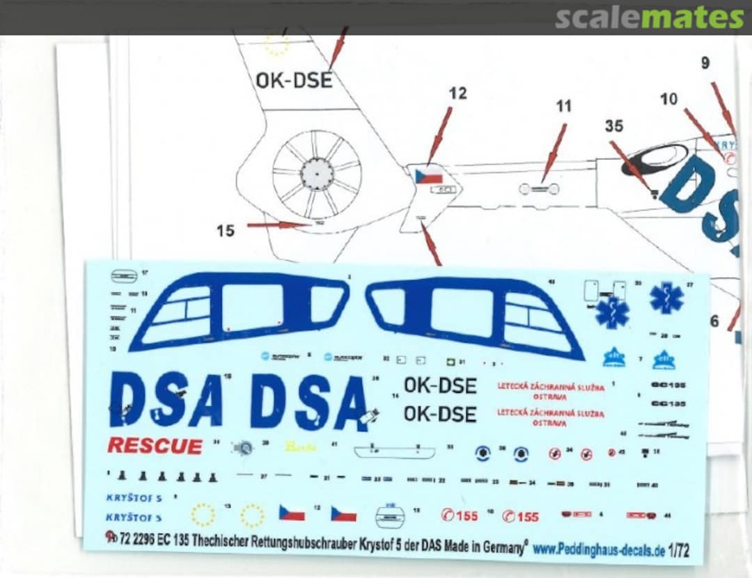 Boxart EC 135 Krystof 5 Tschechischer Rettungshubschrauber der DSA EP 2296 Peddinghaus-Decals Boxart EC 135 Krystof 5 Tschechischer Rettungshubschrauber der DSA EP 2296 Peddinghaus-Decals