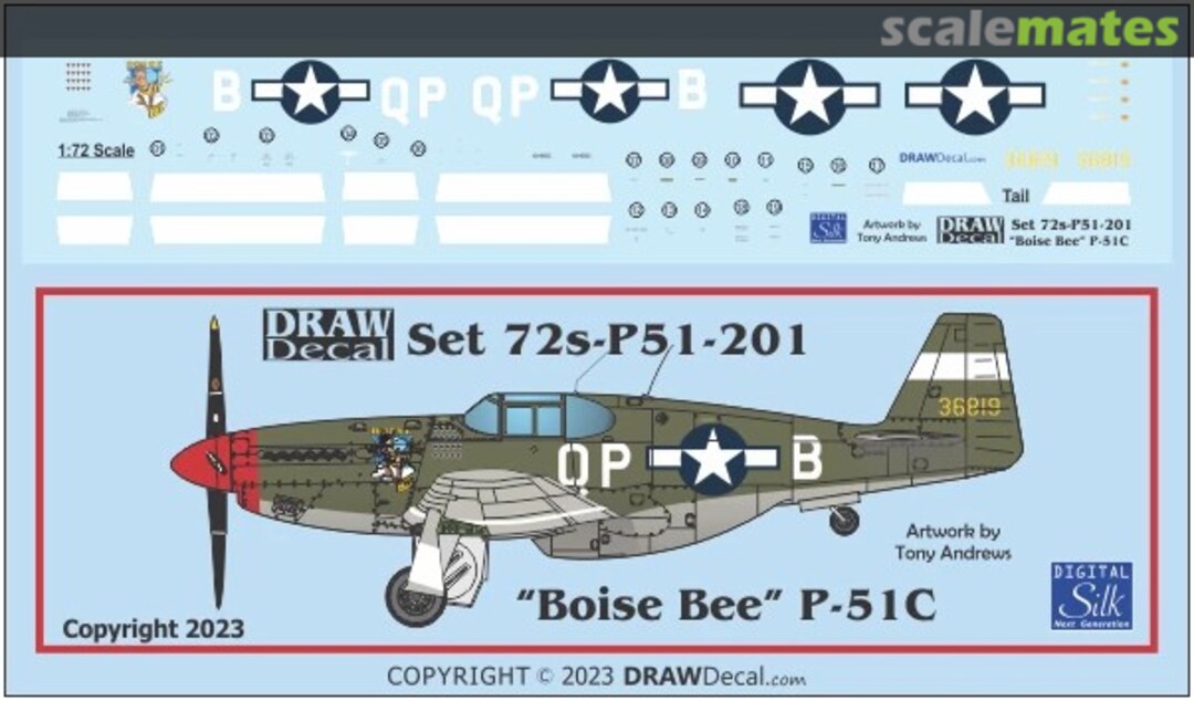 Boxart “Boise Bee” P-51C 72-P51-201 Draw Decal Boxart “Boise Bee” P-51C 72-P51-201 Draw Decal