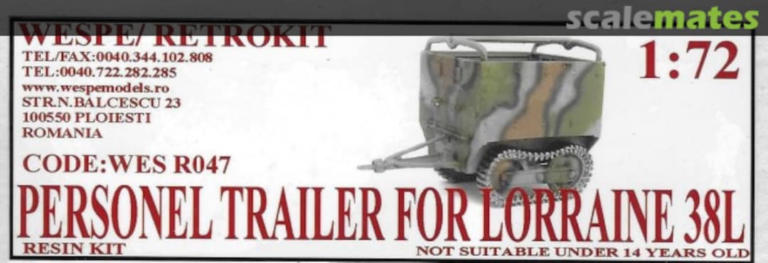 Boxart Personel Trailer for Lorraine VBCP 38L WES R047 Wespe Models