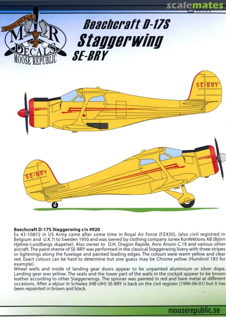 Boxart Beechcraft D-17S Staggerwing 48001 Moose Republic Decals