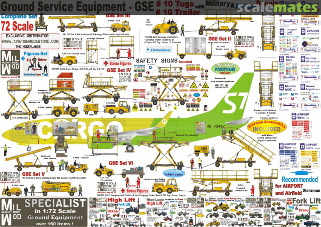 Boxart Ground Service Equipment Set - 10 Tractors/Tugs & 10 Trailers 072 160 Mil Mod