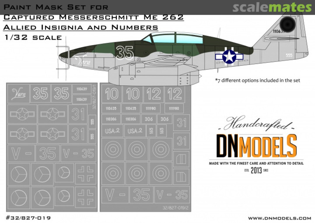 Boxart Captured Messerschmitt Me-262B Allied Insignia & Numbers Paint Mask Set 1/32 32/827-019 DN Models Boxart Captured Messerschmitt Me-262B Allied Insignia & Numbers Paint Mask Set 1/32 32/827-019 DN Models