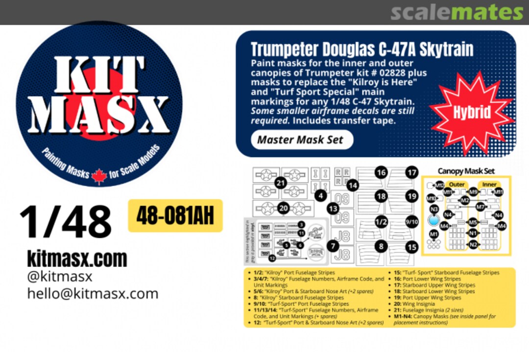 Boxart Douglas C-47A Skytrain, master mask set 48-081AH Kit Masx Boxart Douglas C-47A Skytrain, master mask set 48-081AH Kit Masx