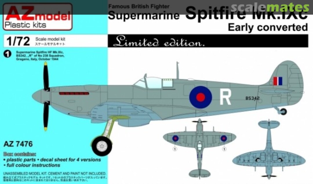 Boxart Supermarine Spitfire Mk.IXc Early converted AZ7476 AZmodel Boxart Supermarine Spitfire Mk.IXc Early converted AZ7476 AZmodel