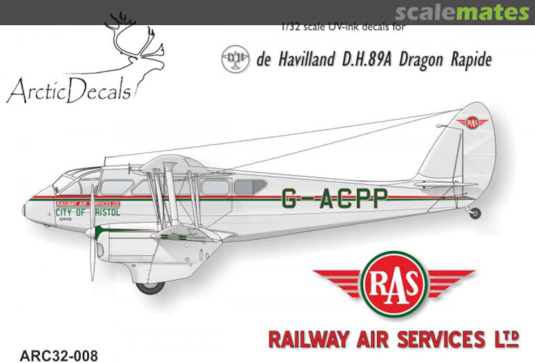 Boxart DH. 89A Rapide Railway Air Services ARC32-008 Arctic Decals Boxart DH. 89A Rapide Railway Air Services ARC32-008 Arctic Decals