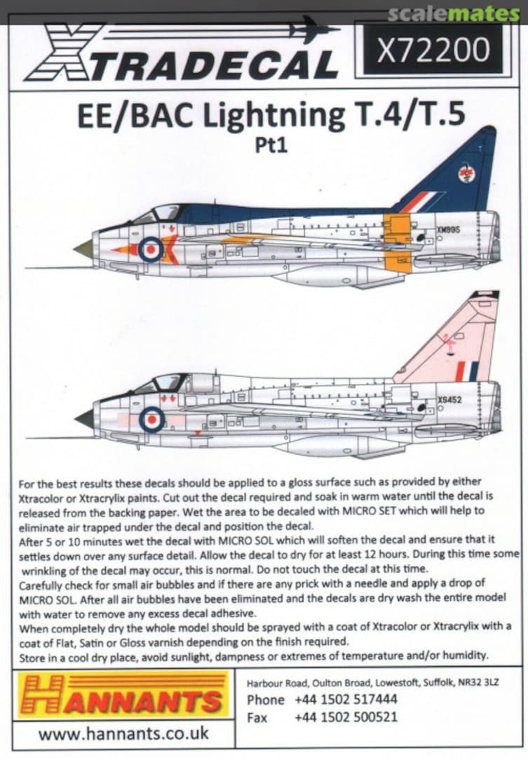 Boxart EE/BAC Lightning T.4/T.5 X72200 Xtradecal Boxart EE/BAC Lightning T.4/T.5 X72200 Xtradecal