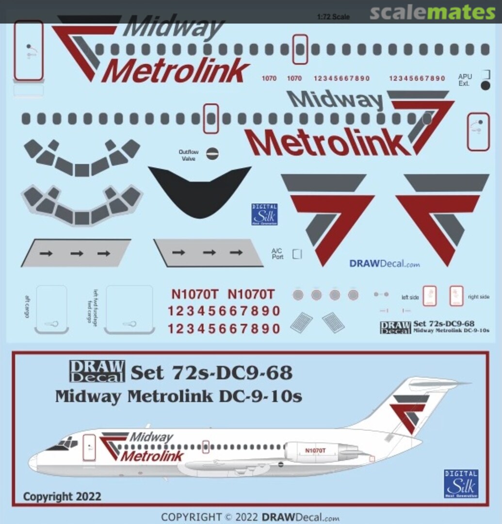 Boxart Midway Metrolink DC-9-10s 72-DC9-68 Draw Decal