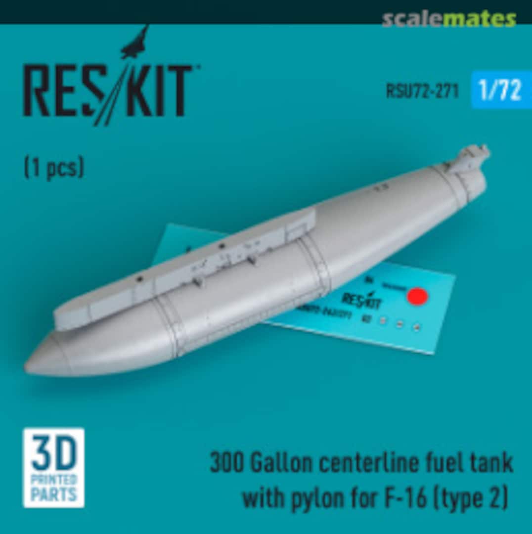 Boxart 300 Gallon centerline fuel tank with pylon for F-16 (type 2) (1 pcs) RSU72-0271 ResKit Boxart 300 Gallon centerline fuel tank with pylon for F-16 (type 2) (1 pcs) RSU72-0271 ResKit
