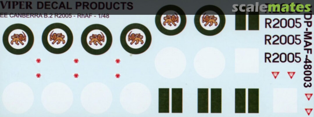 Boxart Rhodesian Air Force EE Canberra B.2 'R2005' MAF48003 Viper Decal Products Boxart Rhodesian Air Force EE Canberra B.2 'R2005' MAF48003 Viper Decal Products
