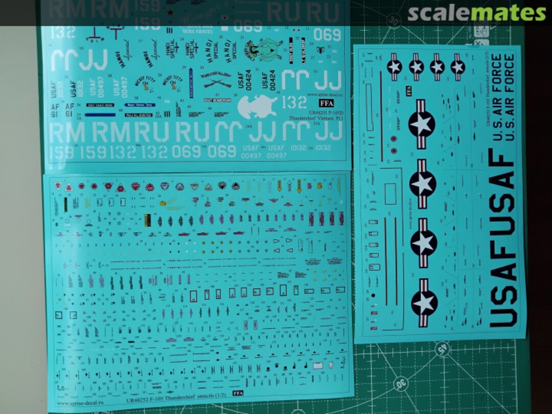 Contents F-105D Thunderchief with stencils Vietnam Pt.1 FFA (removable film) UR48251 UpRise Decal