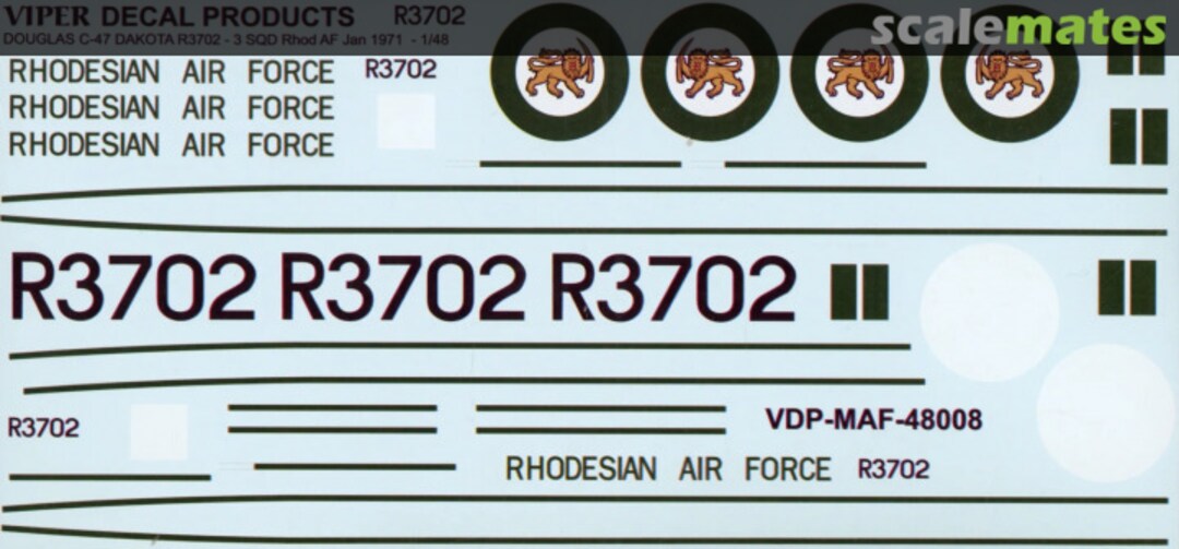 Boxart Rhodesian Air Force C-47 Dakota 'R3702' MAF48008 Viper Decal Products Boxart Rhodesian Air Force C-47 Dakota 'R3702' MAF48008 Viper Decal Products