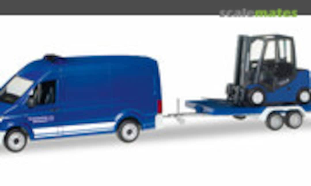 1:87 VW Crafter transporter HD with car trailer and Jungheinrich fork lifter &quot;THW&quot; (Herpa 093118)