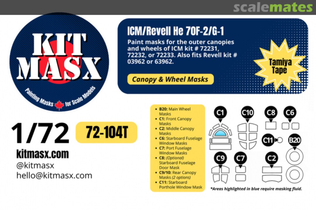 Boxart He 70F-2 Canopy & Wheel Masks 72-104T Kit Masx