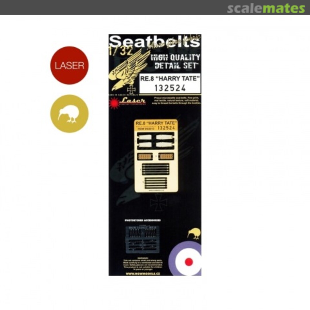 Boxart RAF R.E.8 "Harry Tate" - Laser Cut Seatbelts Set 132524 HGW Models