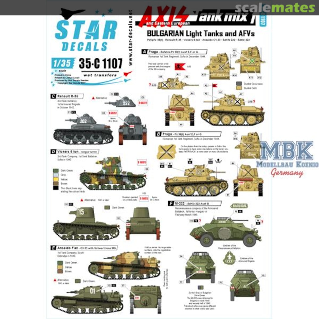 Boxart Bulgarian Light Tanks and AFVs 35-C1107 Star Decals Boxart Bulgarian Light Tanks and AFVs 35-C1107 Star Decals