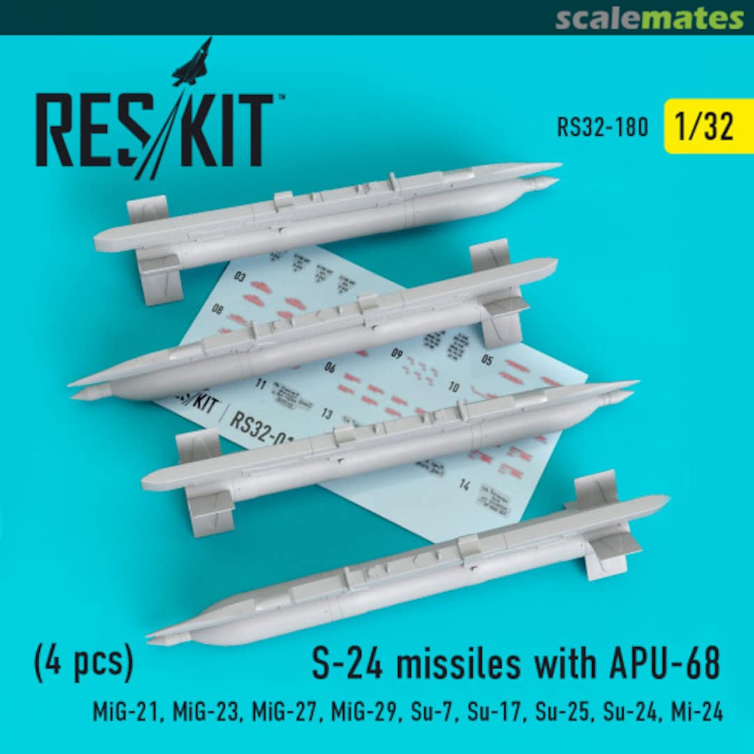 Boxart S-24 missiles with APU-68 (4 pcs) RS32-0180 ResKit Boxart S-24 missiles with APU-68 (4 pcs) RS32-0180 ResKit