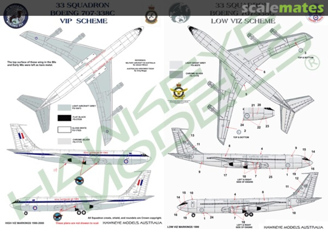 Boxart RAAF 33 Sqn. Boeing 707-338C, (High/Low-Vis schemes) Tanker / VIP AAF-019 Hawkeye Models
