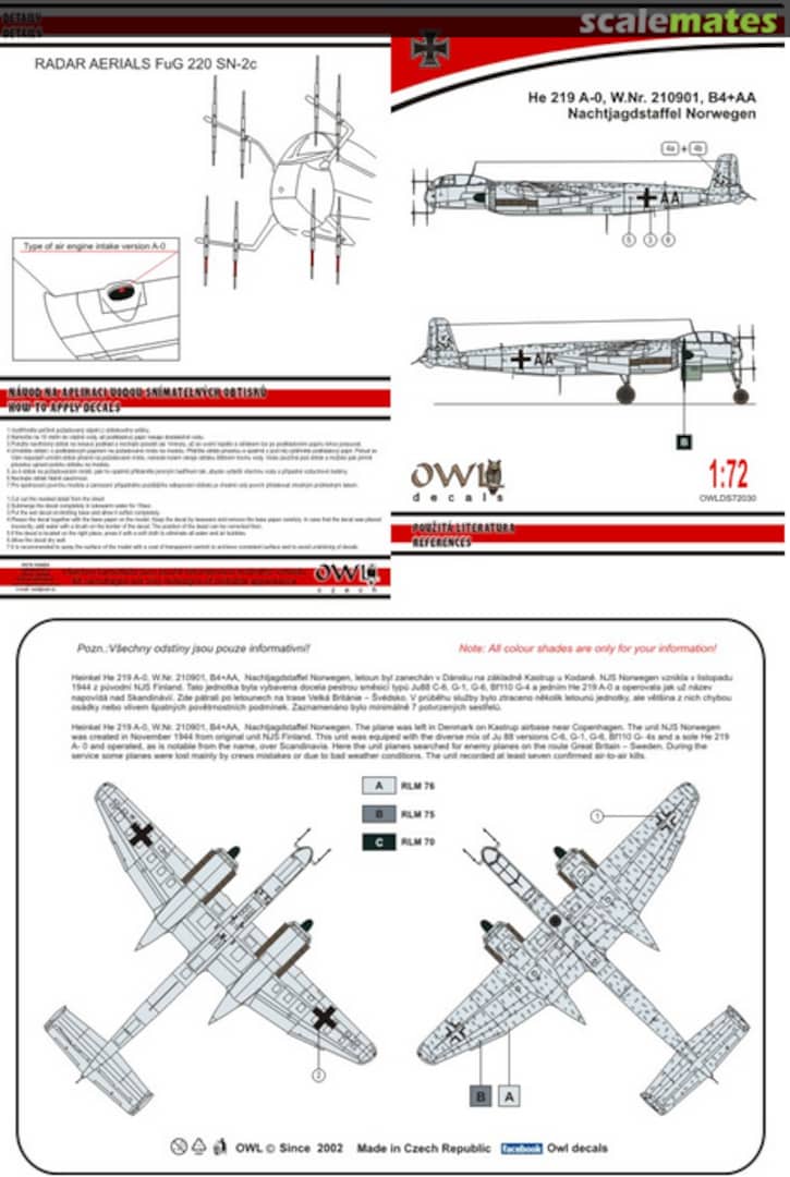 Boxart He 219 A-0, W.Nr 210901, B4+AA OWLDS72030 OWL