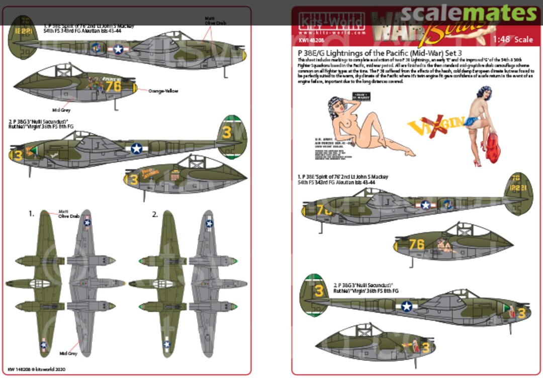 Boxart P-38E P-38G Lightnings of the Pacific (Mid War) Set 3 KW148208 Kits-World Boxart P-38E P-38G Lightnings of the Pacific (Mid War) Set 3 KW148208 Kits-World