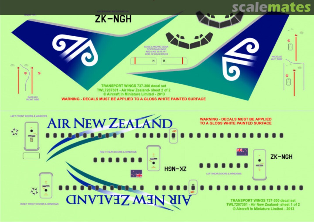 Contents Boeing 737-300 decal set - Air New Zealand TWL7207301 Aircraft In Miniature Ltd