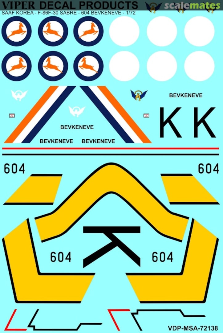 Boxart SAAF Korea F-86F-30 Sabre '604' "Bevkeneve" MSA72138 Viper Decal Products Boxart SAAF Korea F-86F-30 Sabre '604' "Bevkeneve" MSA72138 Viper Decal Products