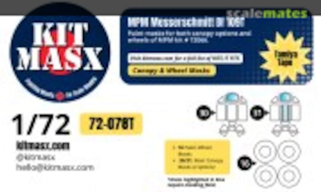 1:72 Messerschmitt Bf 109 T, canopy & wheel masks (Kit Masx 72-078T) 72-078T