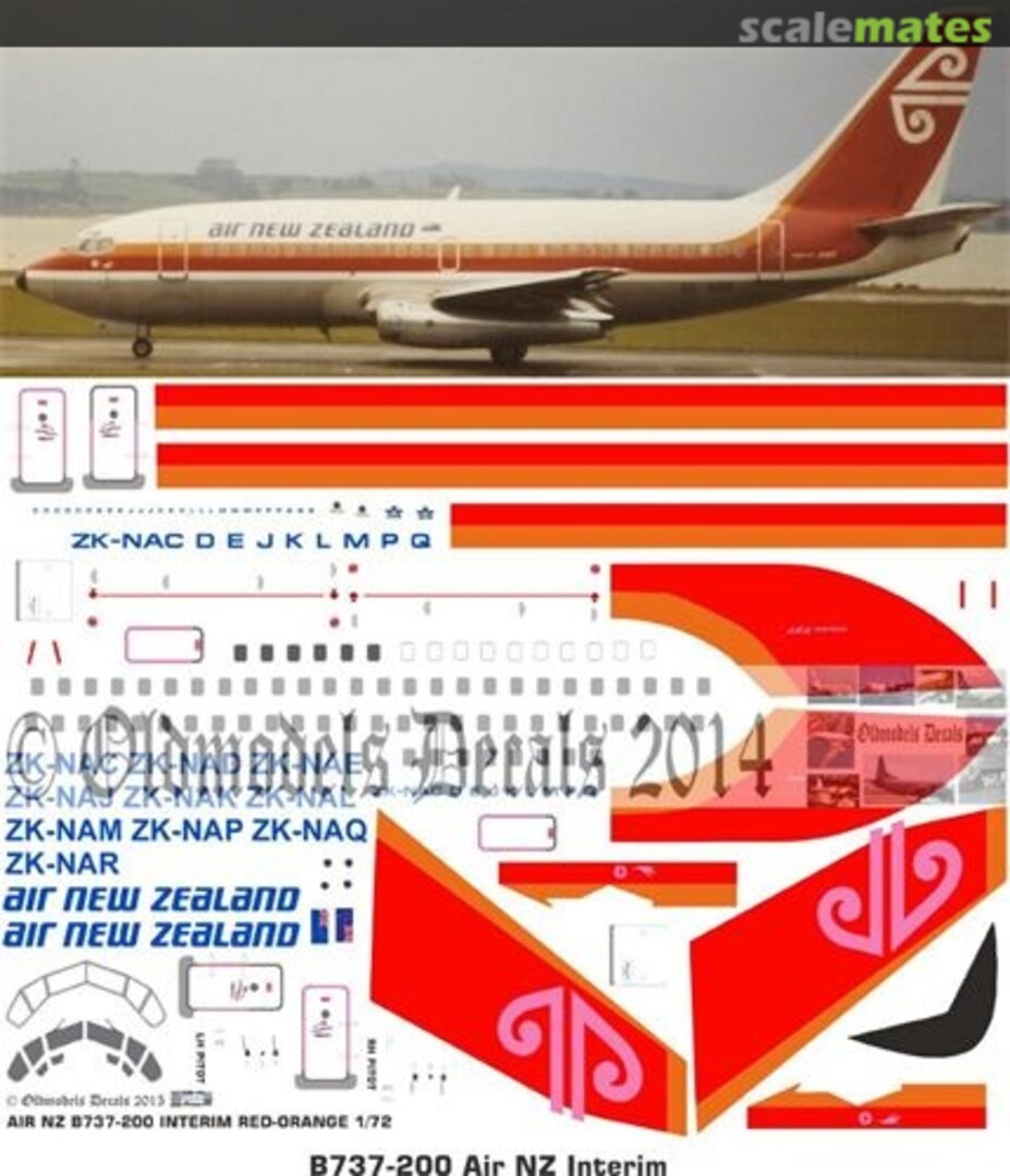 Boxart Air NZ Red/Orange Interim scheme B737-200 OMD0121 Oldmodels Decals