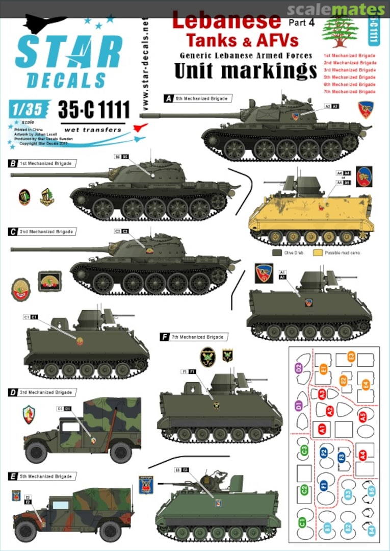 Boxart Lebanese Tanks & AFVs Part 4 - Unit Markings 35-C1111 Star Decals Boxart Lebanese Tanks & AFVs Part 4 - Unit Markings 35-C1111 Star Decals