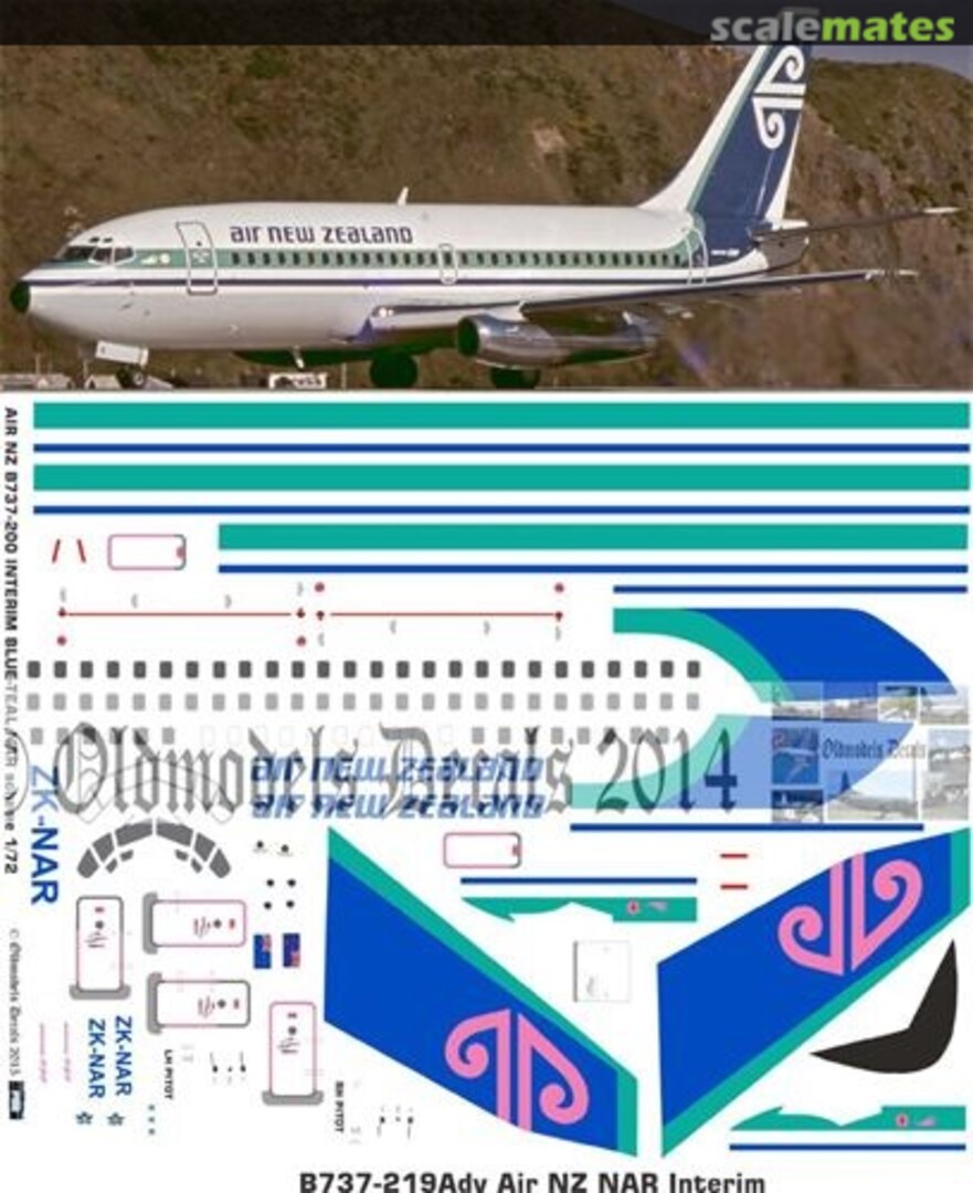 Boxart Air NZ Blue/Teal Interim scheme B737-200 OMD0326 Oldmodels Decals Boxart Air NZ Blue/Teal Interim scheme B737-200 OMD0326 Oldmodels Decals