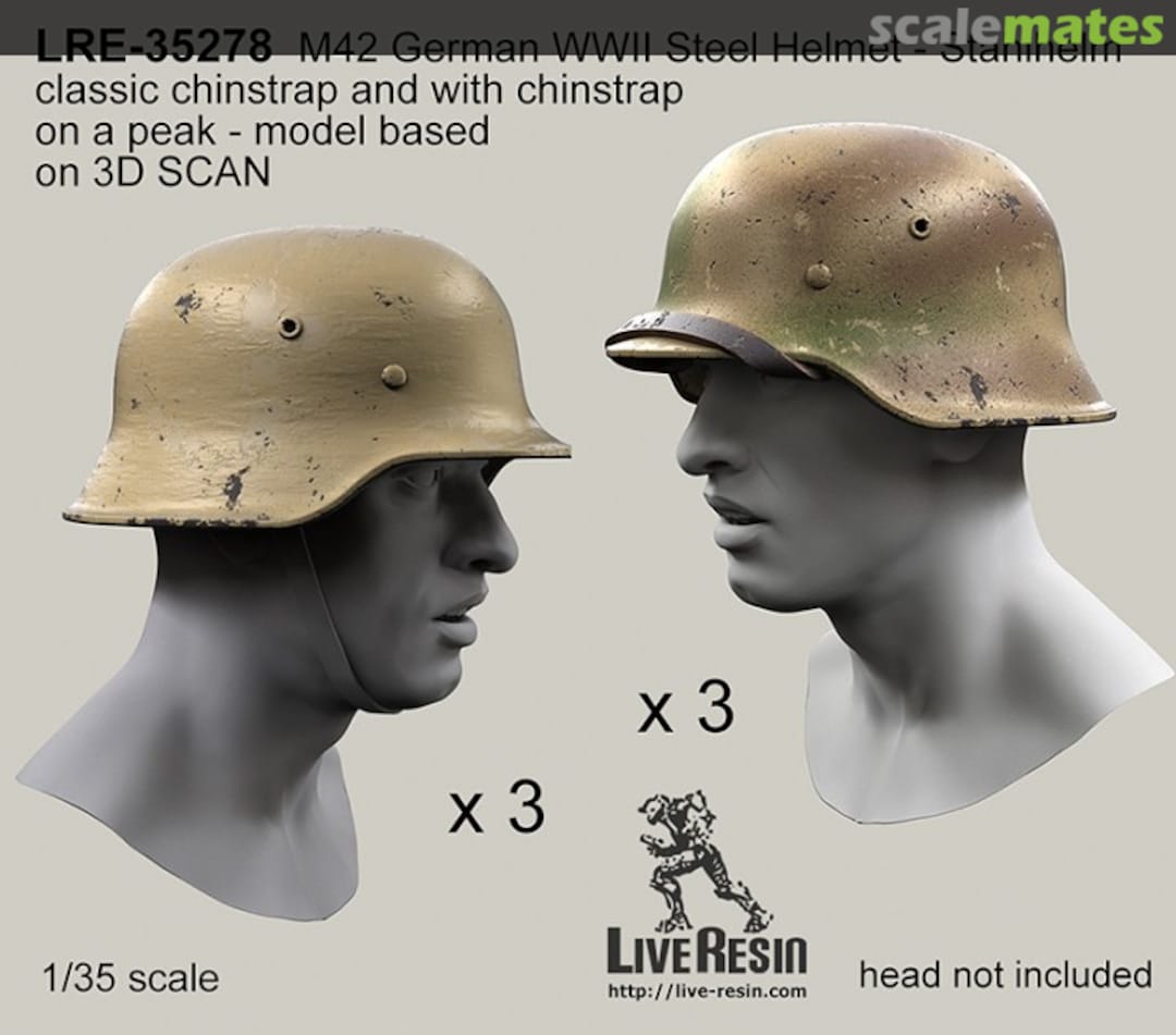 Boxart M42 German WWII Steel Helmet - Stahlhelm w/Classic Chinstrap & w/Chinstrap on Peak LRE-35278 Live Resin Boxart M42 German WWII Steel Helmet - Stahlhelm w/Classic Chinstrap & w/Chinstrap on Peak LRE-35278 Live Resin