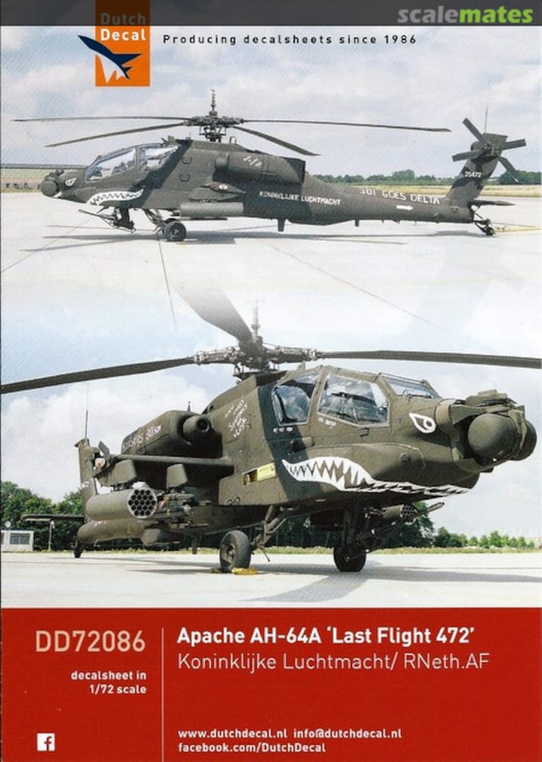 Boxart Apache AH-64A 'Last Flight 472' DD72086 Dutch Decal Boxart Apache AH-64A 'Last Flight 472' DD72086 Dutch Decal