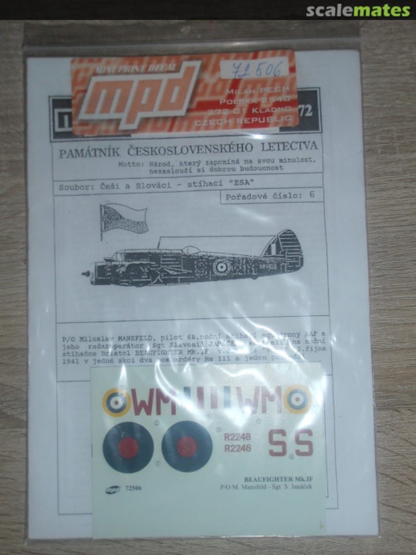 Boxart Beaufighter Mk.I 72506 Mini Print Decal