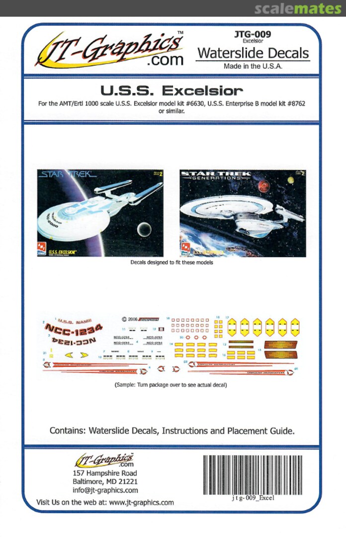 Boxart U.S.S. Excelsior Decals JTG-009 (Excelsior) JT-Graphics Boxart U.S.S. Excelsior Decals JTG-009 (Excelsior) JT-Graphics