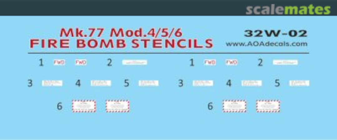 Boxart Mk.77 Mod.4/5/6 Fire Bomb Stencils 32-W02 AOA decals Boxart Mk.77 Mod.4/5/6 Fire Bomb Stencils 32-W02 AOA decals
