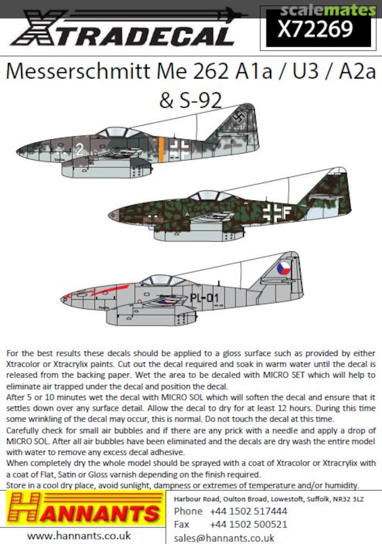 Boxart Messerschmitt Me-262 A1a / U3 / A2a & S-92 X72269 Xtradecal Boxart Messerschmitt Me-262 A1a / U3 / A2a & S-92 X72269 Xtradecal