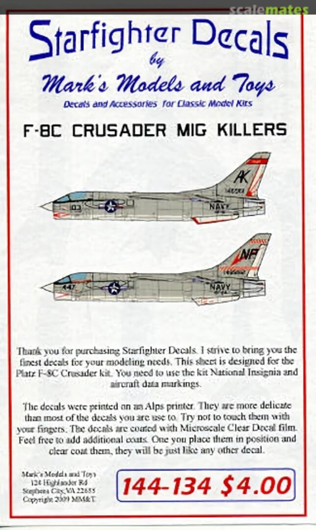 Boxart F-8C Crusader MiG Killers 144-134 Starfighter Decals
