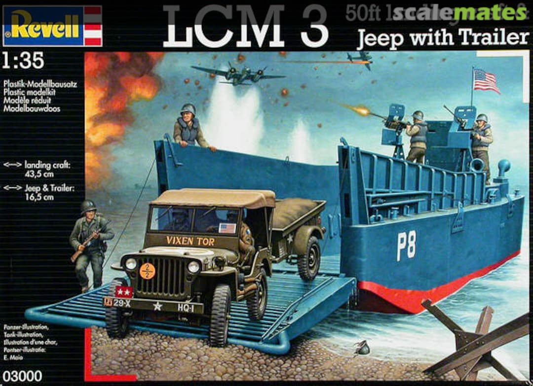 Boxart LCM 3 / 50ft landing craft & Jeep with Trailer 03000 Revell Boxart LCM 3 / 50ft landing craft & Jeep with Trailer 03000 Revell